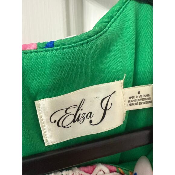 Eliza J Green Floral Shift Dress Size 6 – Lace Trim Tropical Print - Picture 4 of 6